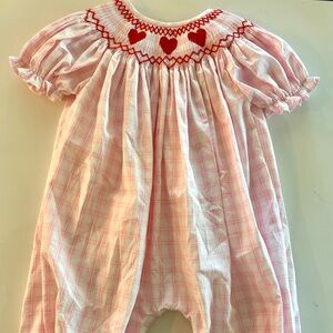 Vintage Awe Smocks Pink Plaid Strawberry Embroidered Baby Girl Romper - 18 mo.